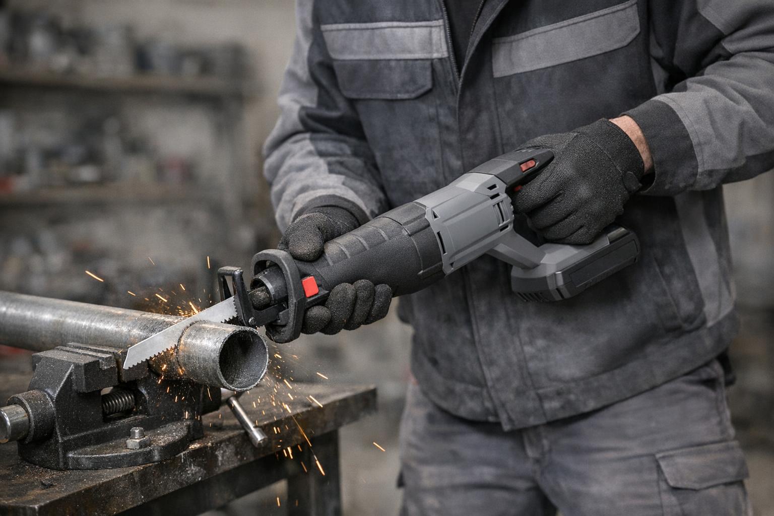 Zdjęcie piły szablastą używanej do cięcia rur metalowych